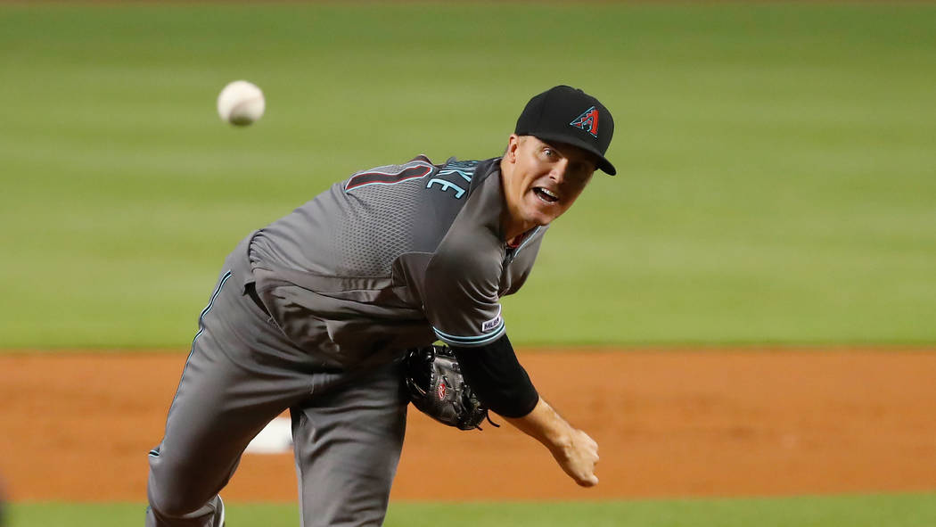 Arizona Diamondbacks' Zack Greinke pitches during the first inning of a baseball game against t ...