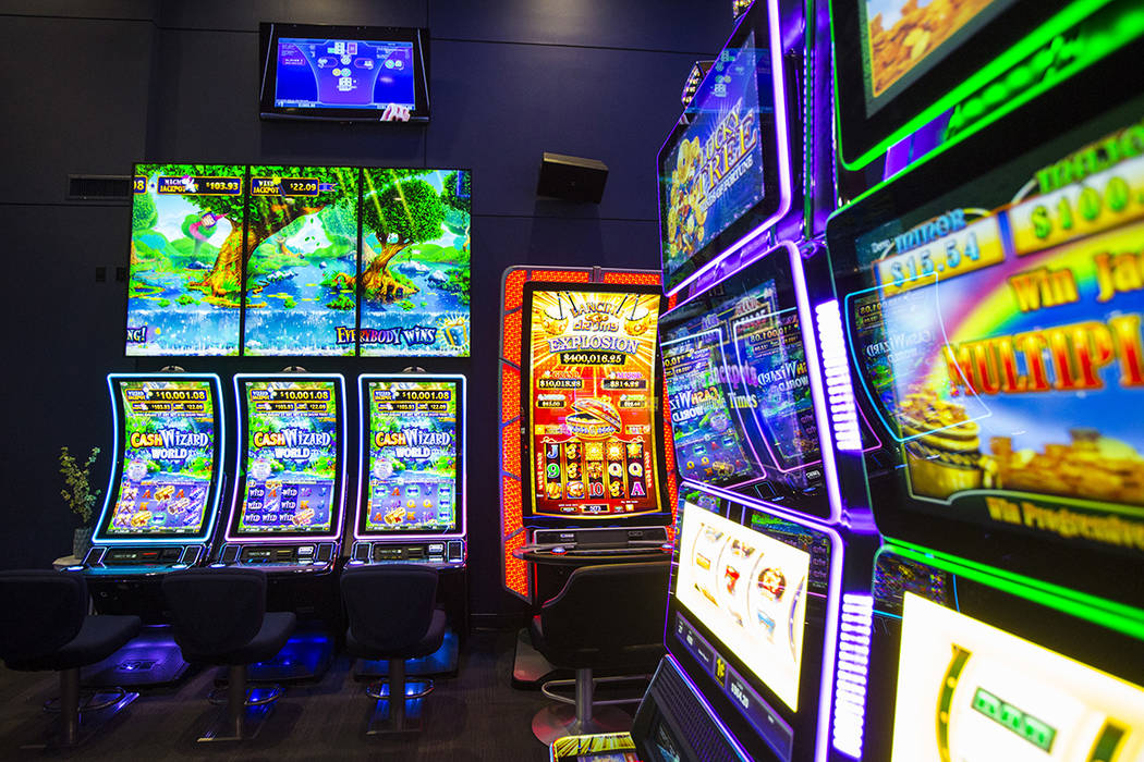 A variety of slot cabinets at the Scientific Games showroom in Las Vegas on Wednesday, May 15, ...