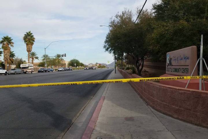 Las Vegas police investigate a deadly shooting on West Lake Mead Boulevard near H Street, Nov. ...