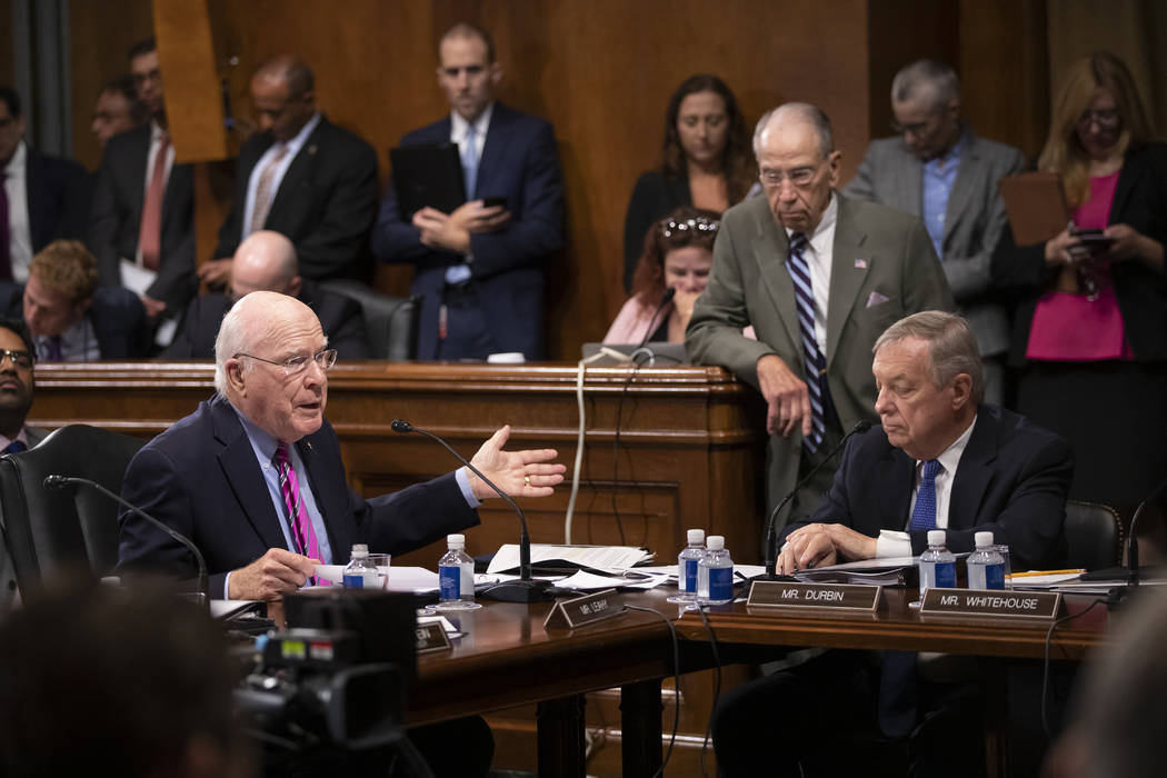 Sen. Patrick Leahy, D-Vt., left, a former chairman of the Senate Judiciary Committee, appeals t ...