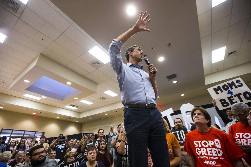 Democratic presidential candidate and former Texas congressman Beto O'Rourke addresses attendee ...