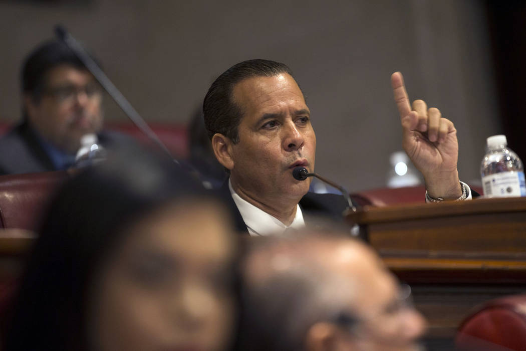 Lawmaker Jorge Navarro asks a question during Pedro Pierluisi's confirmation hearing at the Hou ...