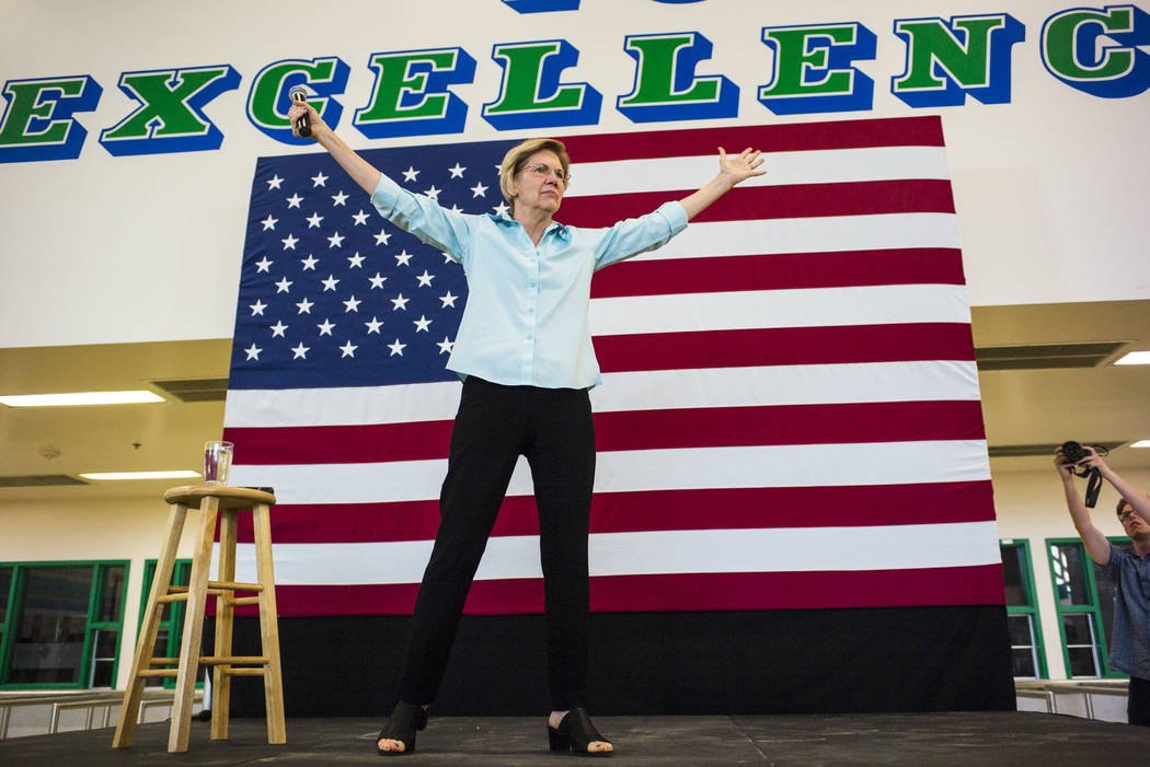 Democratic presidential candidate Sen. Elizabeth Warren, D-Mass., speaks during a campaign even ...