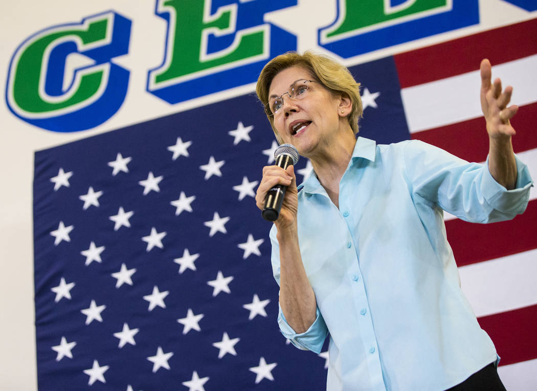 Democratic presidential candidate Sen. Elizabeth Warren, D-Mass., speaks during a campaign even ...