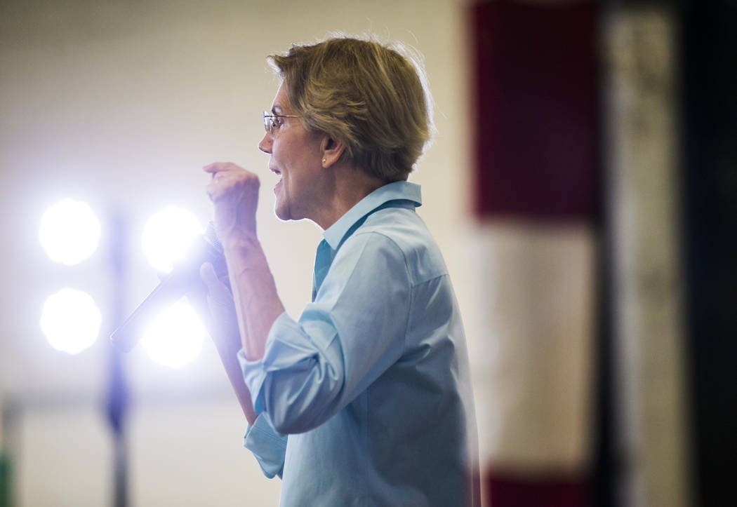 Democratic presidential candidate Sen. Elizabeth Warren, D-Mass., speaks during a campaign even ...