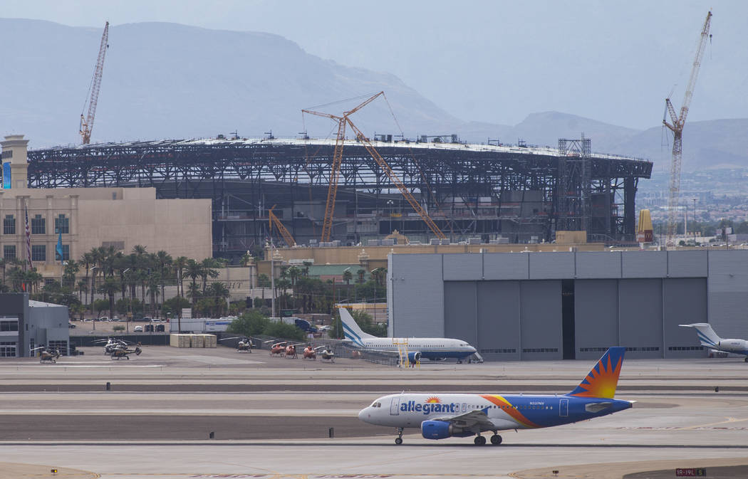 An Allegiant airplane prepares to take off from McCarran International Airport in Las Vegas on ...