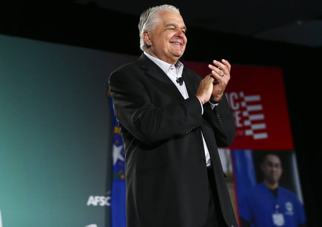 Gov. Steve Sisolak speaks at the start of a public forum for Democratic presidential candidates ...