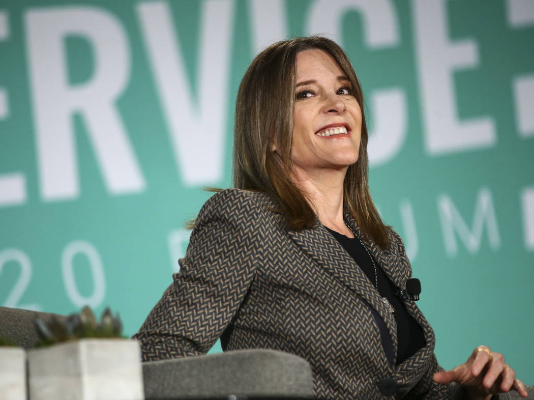 Author Marianne Williamson speaks during a public forum for Democratic presidential candidates ...