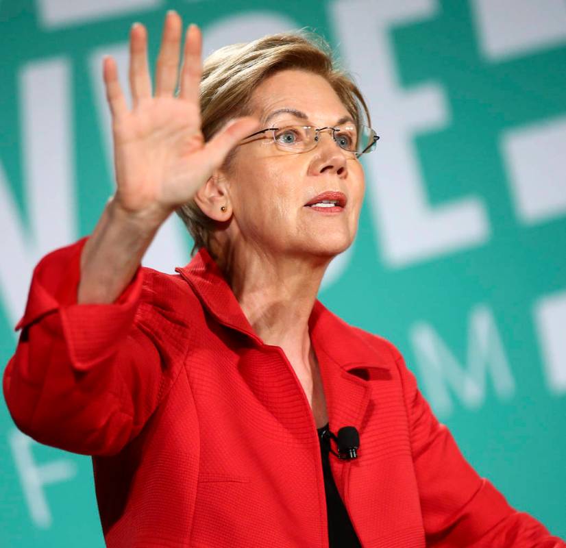 Sen. Elizabeth Warren, D-Mass., speaks during a public forum for Democratic presidential candid ...