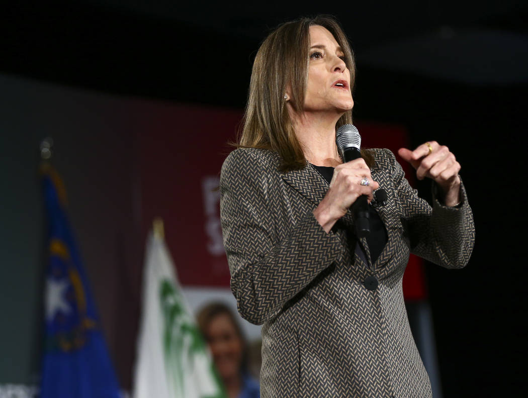 Author Marianne Williamson speaks during a public forum for Democratic presidential candidates ...