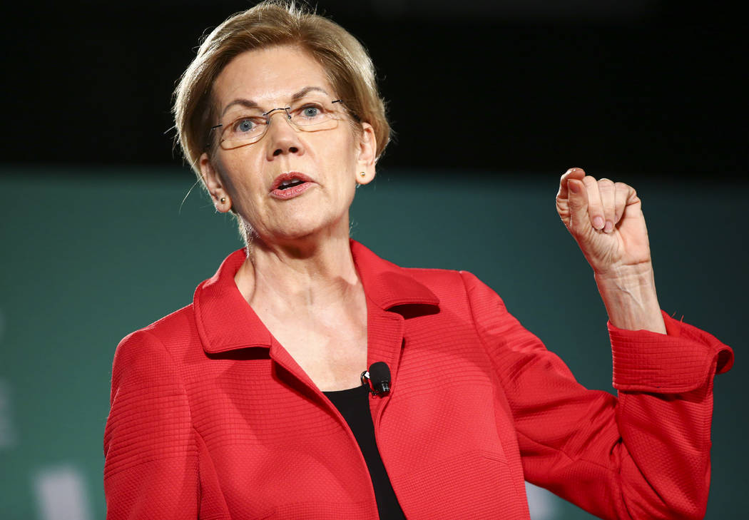 Sen. Elizabeth Warren, D-Mass., speaks during a public forum for Democratic presidential candid ...