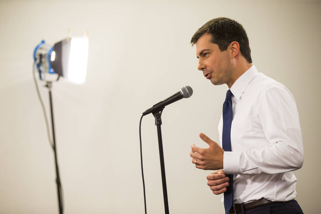 Mayor Pete Buttigieg, of South Bend, Ind., answers questions after speaking at a public forum f ...