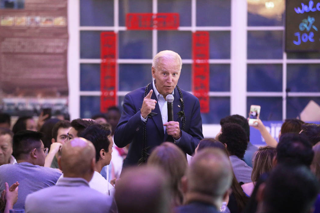 Democratic presidential candidate former Vice President Joe Biden speaks during a campaign rall ...