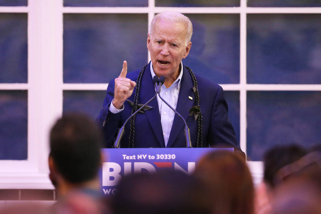 Democratic presidential candidate former Vice President Joe Biden speaks during a campaign rall ...