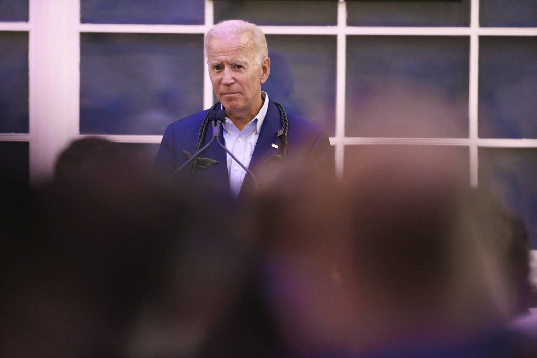 Democratic presidential candidate former Vice President Joe Biden speaks during a campaign rall ...