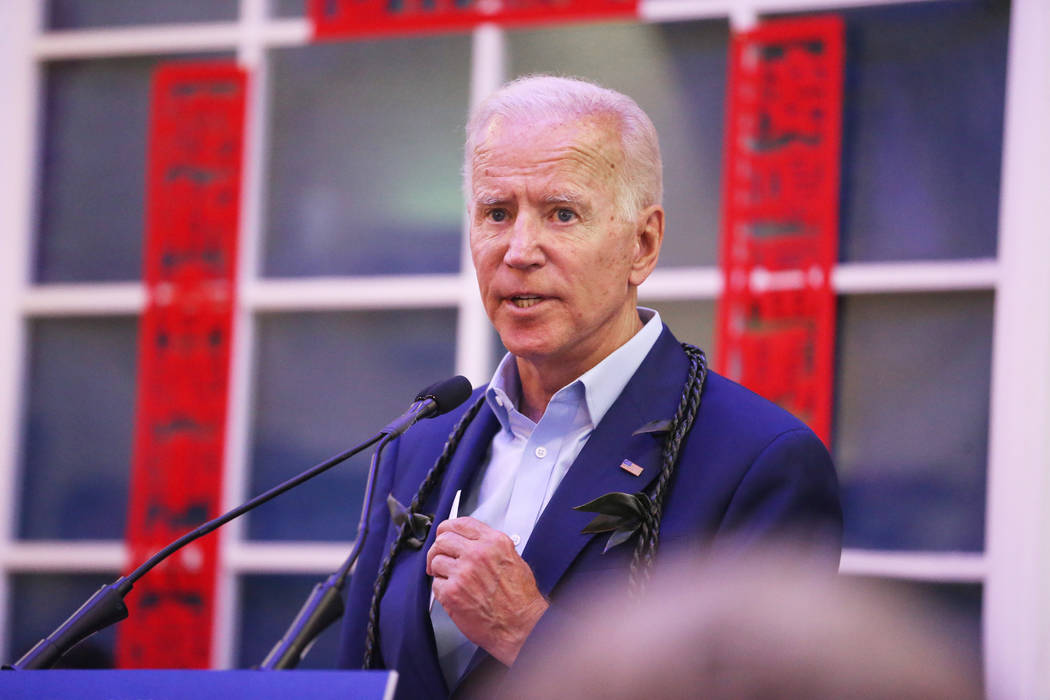 Democratic presidential candidate former Vice President Joe Biden speaks during a campaign rall ...