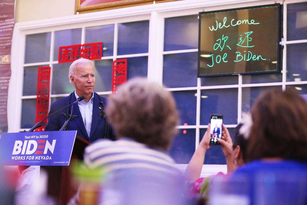 Democratic presidential candidate former Vice President Joe Biden speaks during a campaign rall ...