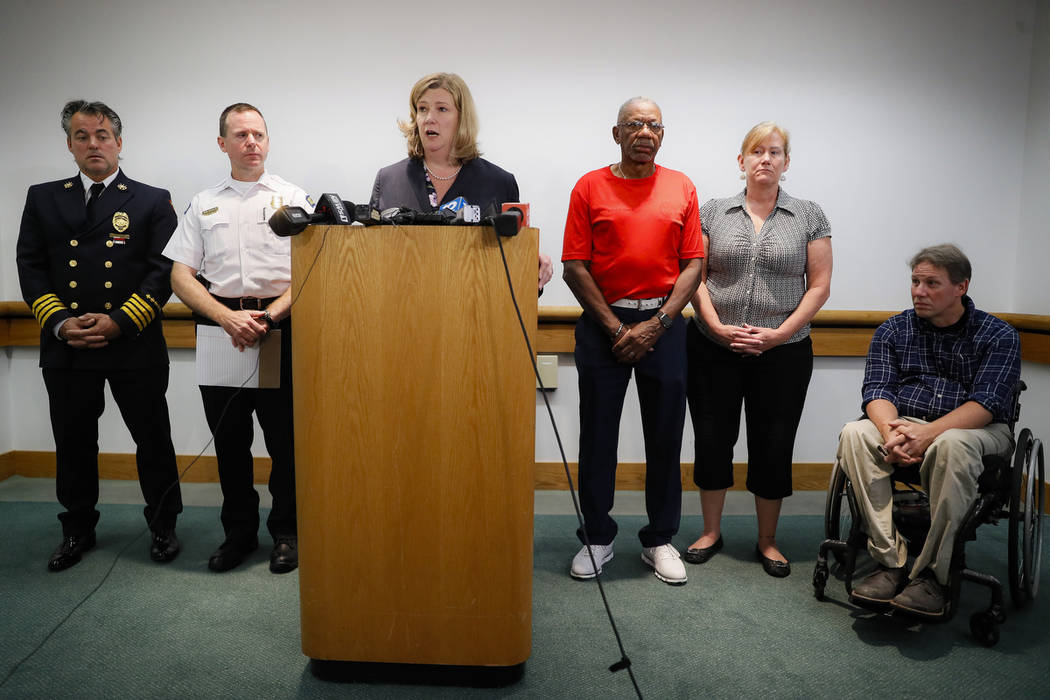 Dayton Mayor Nan Whaley speaks during a news conference regarding a mass shooting earlier in th ...