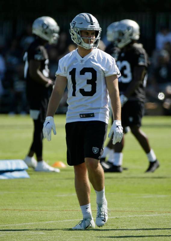 Oakland Raiders wide receiver Hunter Renfrow during NFL football training camp Saturday, July 2 ...
