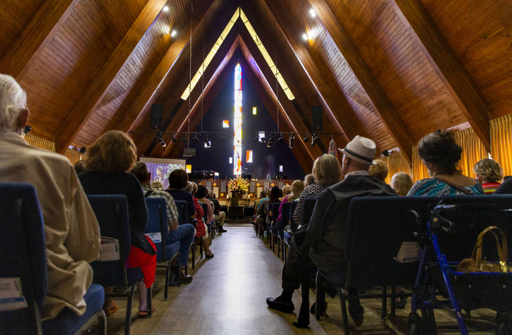 Democratic presidential candidate Marianne Williamson speaks to the congregation during a campa ...