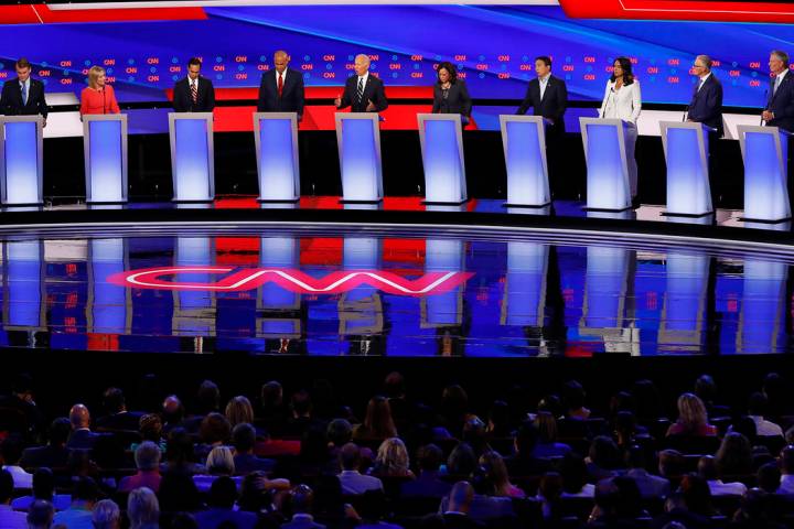 From left, Sen. Michael Bennet, D-Colo., Sen. Kirsten Gillibrand, D-N.Y., former Housing and Ur ...