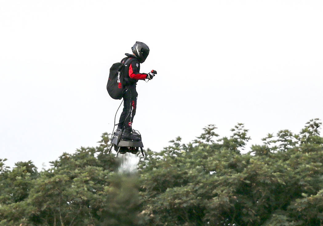 French inventor Franky Zapata flies near St. Margaret's beach, Dover after crossing the Channel ...