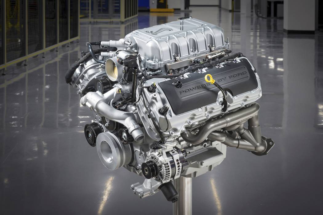 This undated image provided by Ford Motor Company shows a 5.2-liter supercharged V8 engine that ...