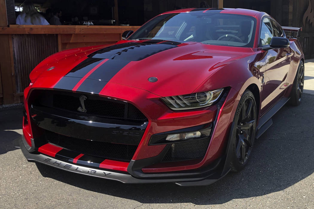 In this Tuesday, July 31, 2019, photo the the 2020 Shelby GT500 is displayed during a Ford pres ...