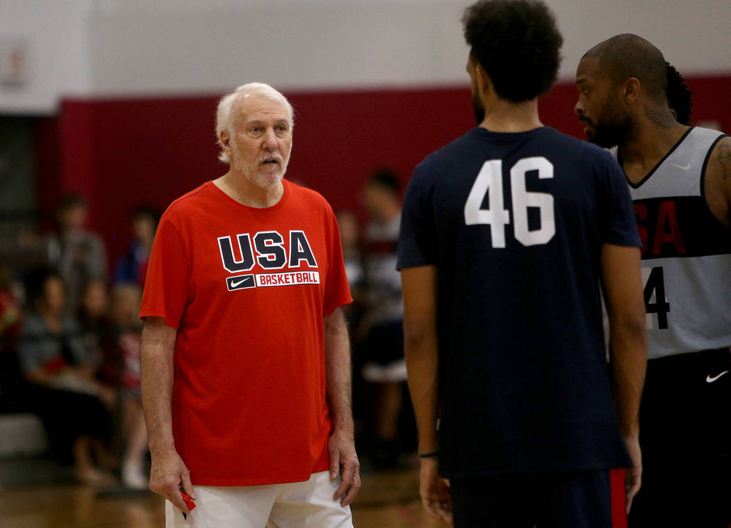 Head Coach Gregg Popovich watches over the USA Basketball national team practice at UNLV's Mend ...