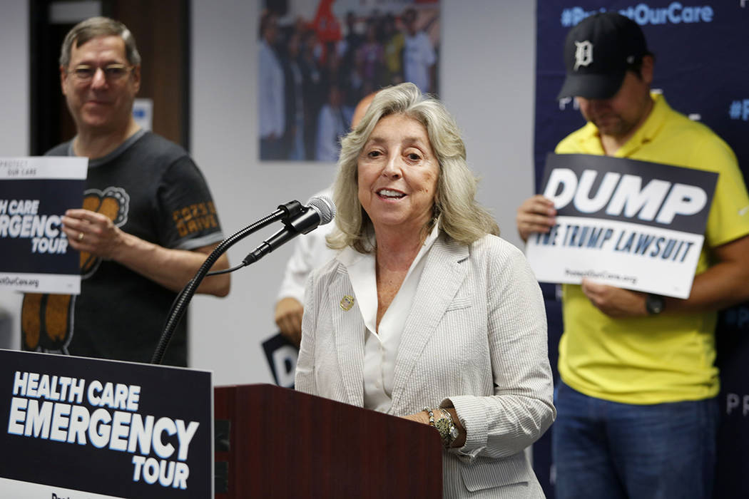 U.S. Rep. Dina Titus, D-Nev., speaks during the Protect Our Care's nationwide bus tour kick off ...