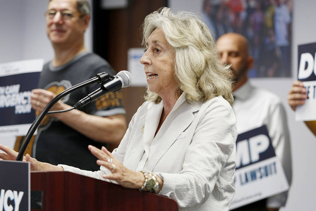 U.S. Rep. Dina Titus, D-Nev., speaks during the Protect Our Care's nationwide bus tour kick off ...