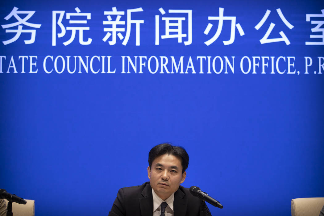 Yang Guang, spokesman for the Chinese Cabinet's Hong Kong and Macao Affairs Office, speaks duri ...