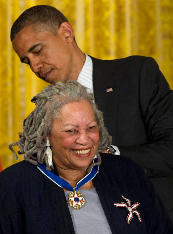 President Barack Obama awards author Toni Morrison with a Medal of Freedom during a ceremony in ...