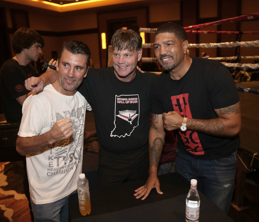Nevada Boxing Hall of Fame inductee Wayne McCullough, left, visits fellow inductee Ronald " Wi ...