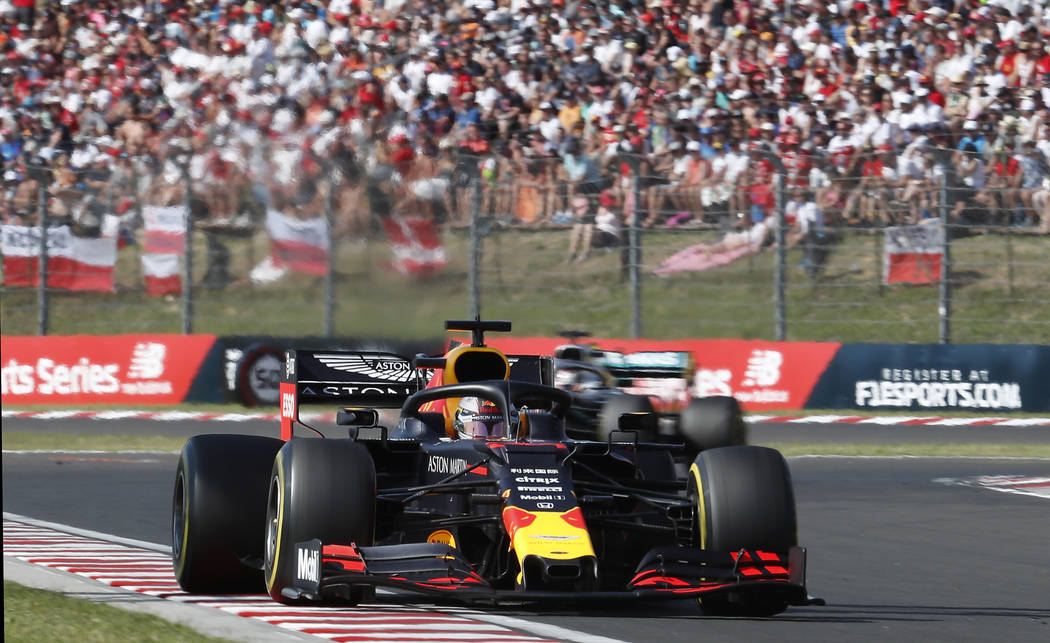 Red Bull driver Max Verstappen of the Netherlands steers his car during the Hungarian Formula O ...
