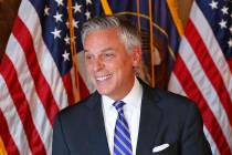 In an Oct. 7, 2017, file photo, Jon Huntsman Jr., the U.S. ambassador to Russia, looks on durin ...