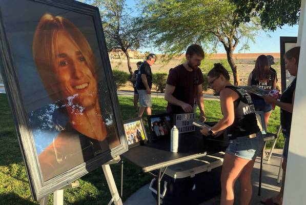 Desirea Roberts, 23, prepares for a vigil at Pebble Park in Henderson on Saturday, June 8, 2019 ...