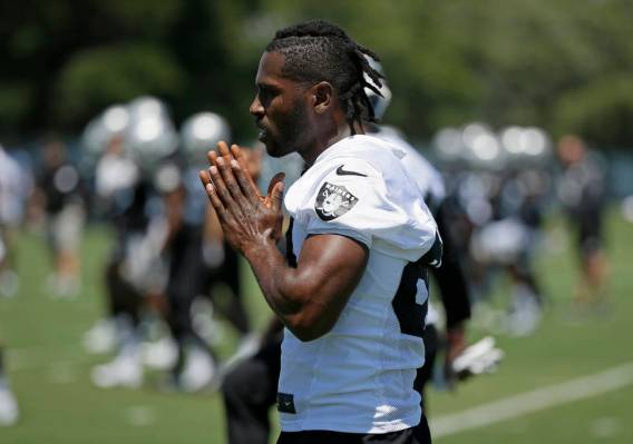 In this June 11, 2019, file photo, Oakland Raiders wide receiver Antonio Brown is shown during ...