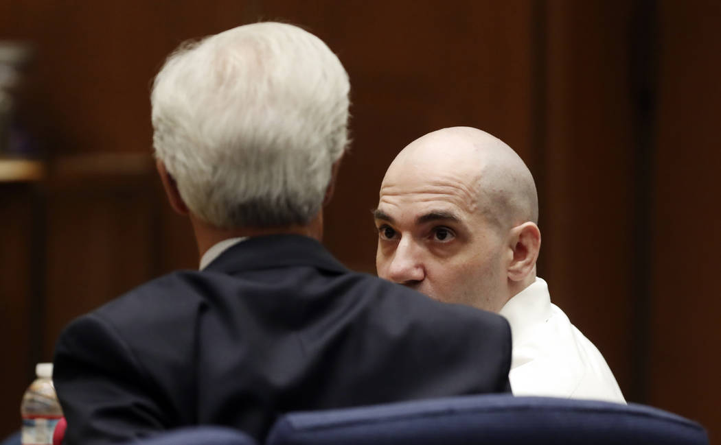 Michael Gargiulo, right, talks to his attorney Daniel Nardoni during a court appearance Tuesday ...