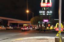 Las Vegas police officers respond after an officer-involved shooting in the 3600 block of Parad ...