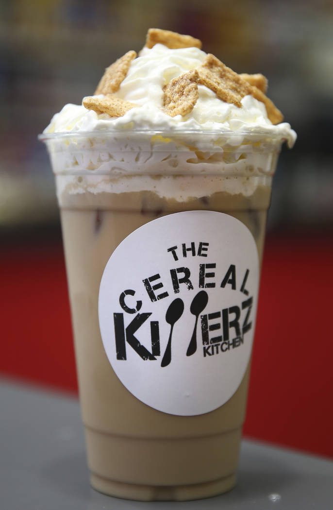 A cinnamon toast crunch ice coffee at The Cereal Killerz Kitchen inside the Galleria at Sunset ...