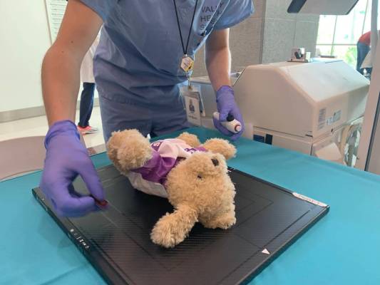 Hospital staff performed X-Rays, breathing treatments and broken limb repairs to teddy bears on ...