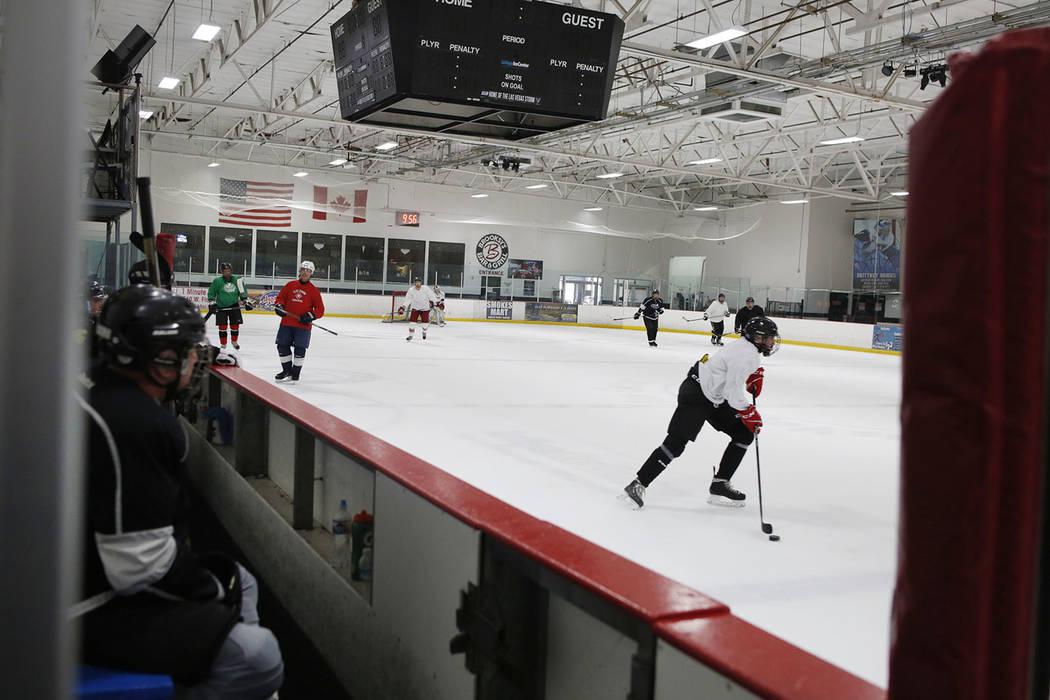 Ronnie's Hockey Club plays a pickup ice hockey game at the Las Vegas Ice Center in Las Vegas on ...