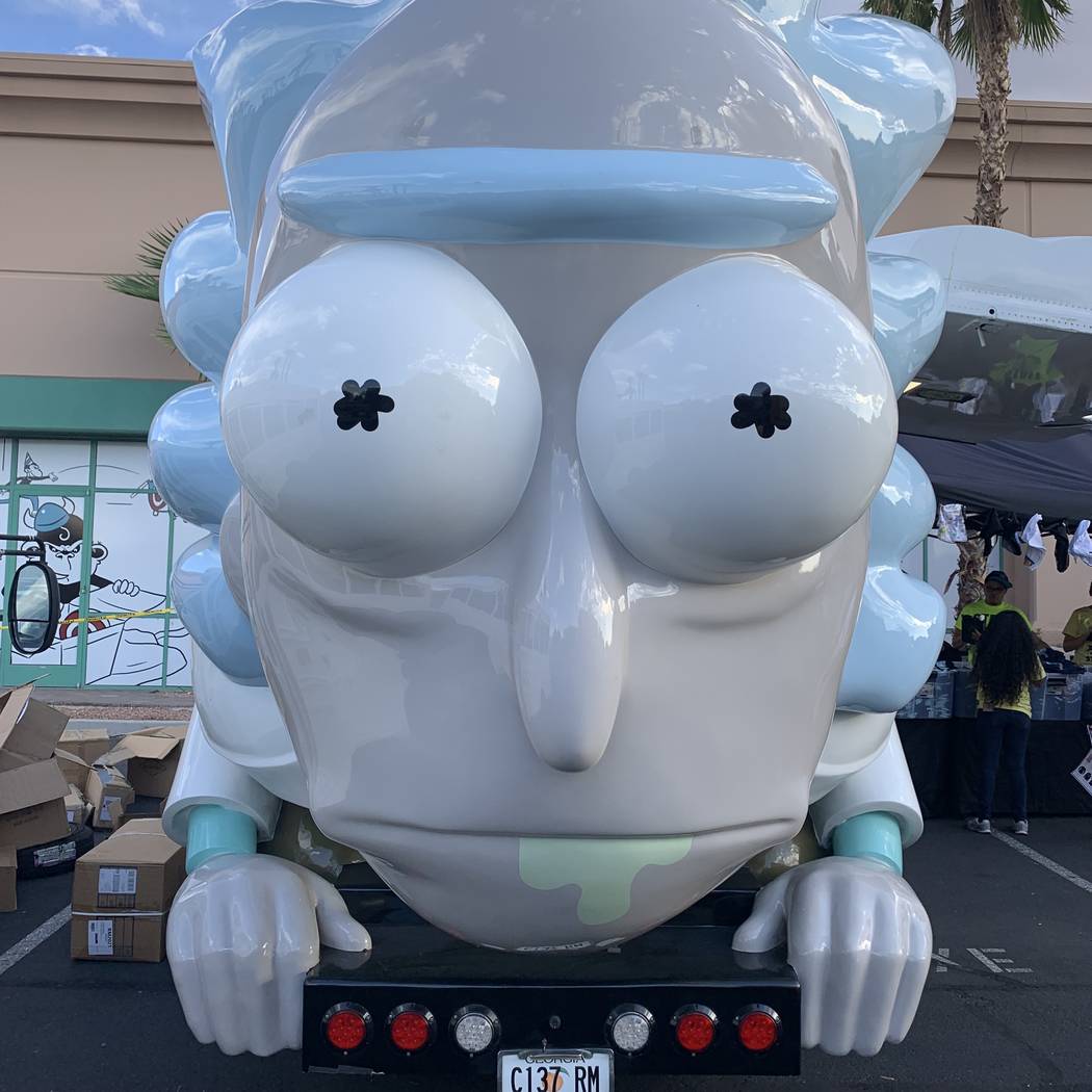 Hundreds of Las Vegas Rick and Morty fans stood in line at the Rickmobile popup on Thursday, Au ...