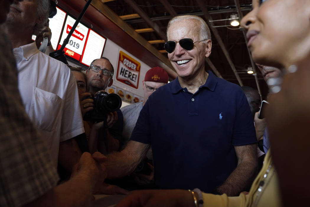 Democratic presidential candidate former Vice President Joe Biden greets supporters during a vi ...