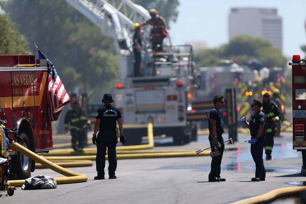 The scene of a structural fire near the intersection of Losee Road and W Lake Mead Boulevard in ...