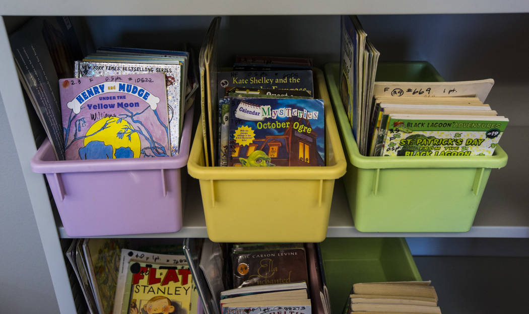 Books on display in a classroom after a ribbon-cutting ceremony for Earl Jenkins Elementary Sch ...