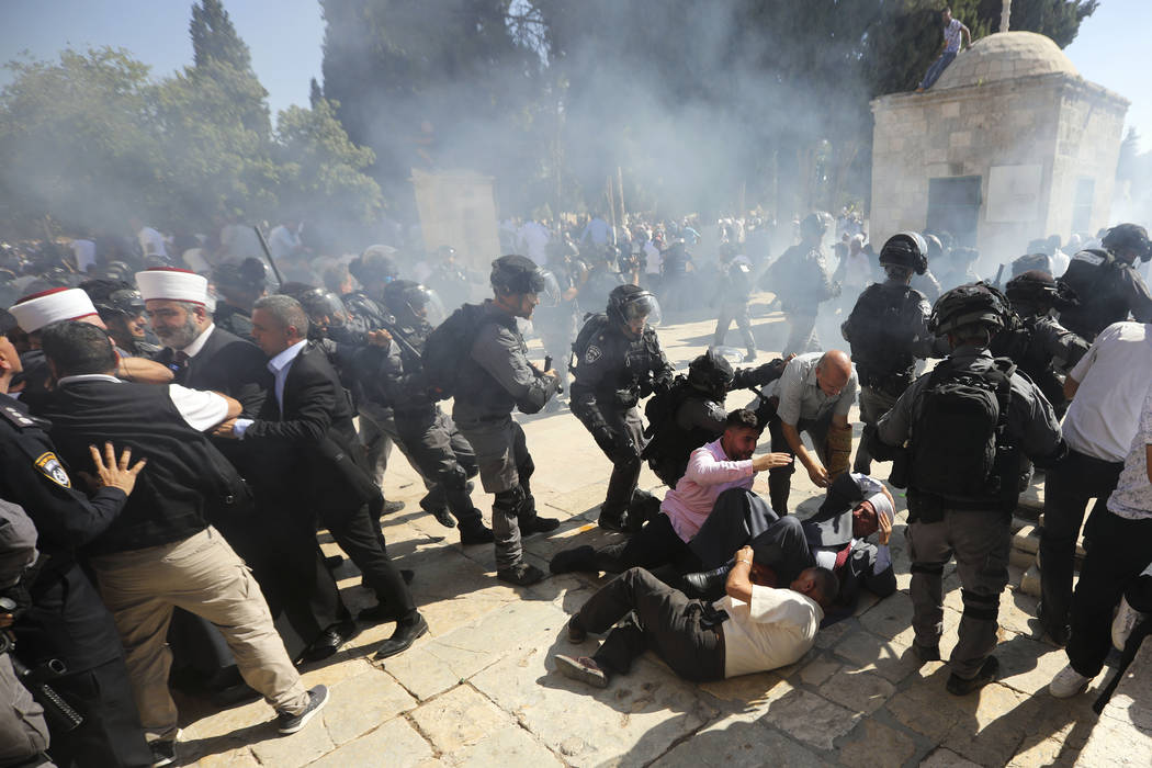 Israeli police clashes with Palestinian worshippers at al-Aqsa mosque compound in Jerusalem, Su ...