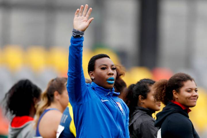 Gwendolyn Berry of United States waves prior to in the women's hammer throw final during t ...