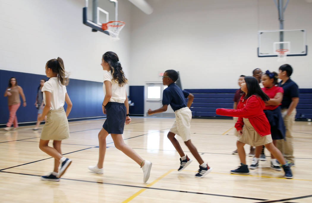 Legacy Traditional School students finish their gym class during the opening week of the southw ...